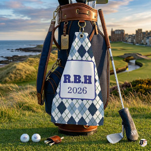 Classic Navy & Light Blue Argyle Monogram Golf Towel