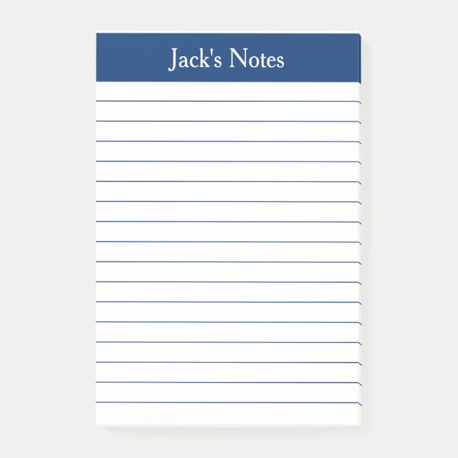 Classic Navy Lined Personalised Post-it Notes (Front)