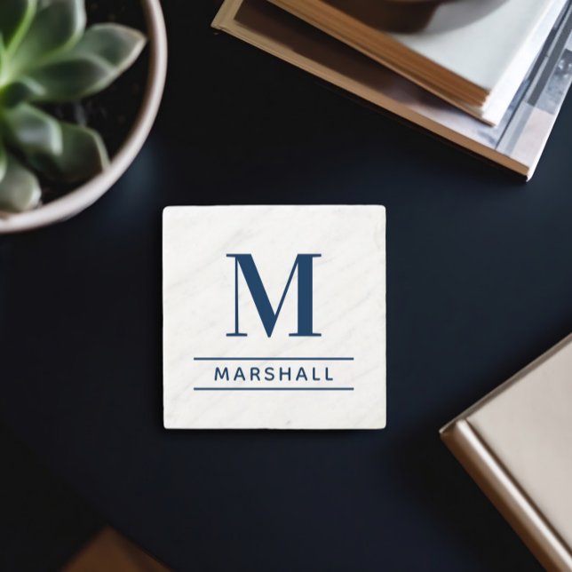 Classic Navy Personalised Family Monogram Initial Stone Coaster (Creator Uploaded)