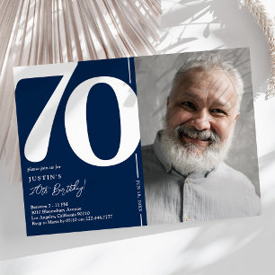 Classic Navy Photo 70th Birthday Invitation