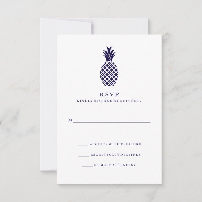 Classic Navy Pineapple Wedding RSVP Card (Front)