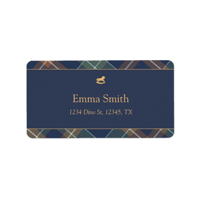 Classic Navy Plaid Birthday Label (Front)