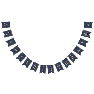 Classic Navy Plaid Teddy Bear Girl Happy Birthday Bunting
