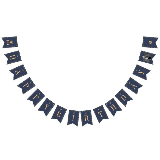 Classic Navy Plaid Teddy Bear Girl Happy Birthday  Bunting (All)