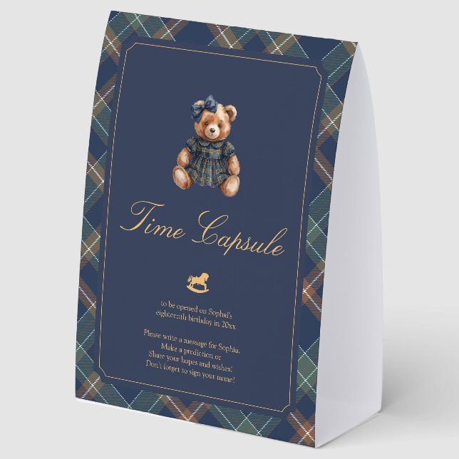 Classic Navy Plaid Teddy Bear Girl Time Capsule  (Front)