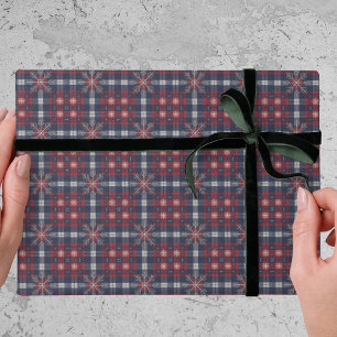 Classic Navy Red Plaid Snowflakes Christmas Wrapping Paper