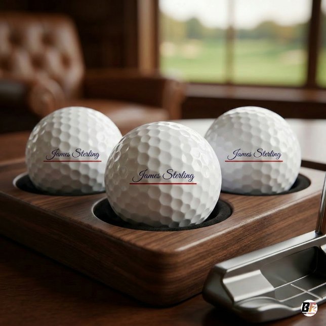 Classic Navy Script Name & Red Line Personalised Golf Balls (Creator Uploaded)