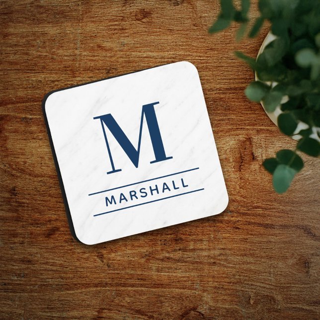Classic Navy Serif Monogram Family Name Coaster (Creator Uploaded)