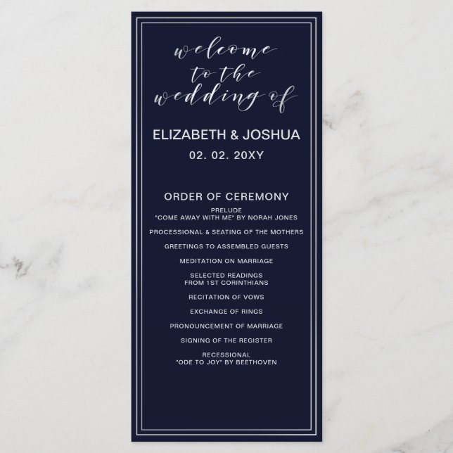 Classic Navy Silver Wedding programs (Front)
