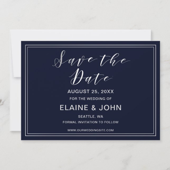 Classic Navy Silver Wedding save the dates Date (Front)
