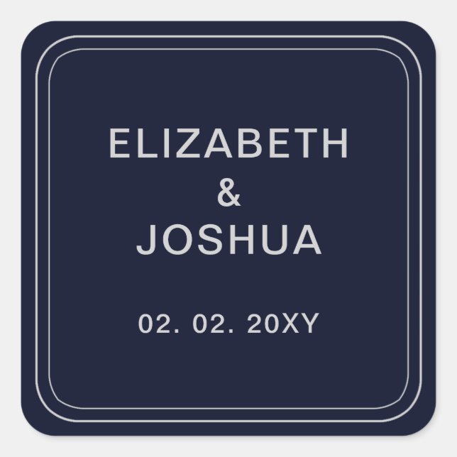 Classic Navy Silver Wedding Square Sticker (Front)