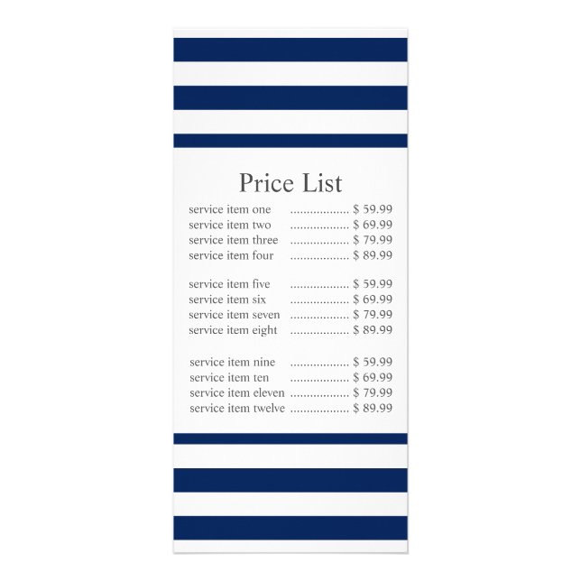 Classic Navy Stripe Business Price Rack Card (Front)