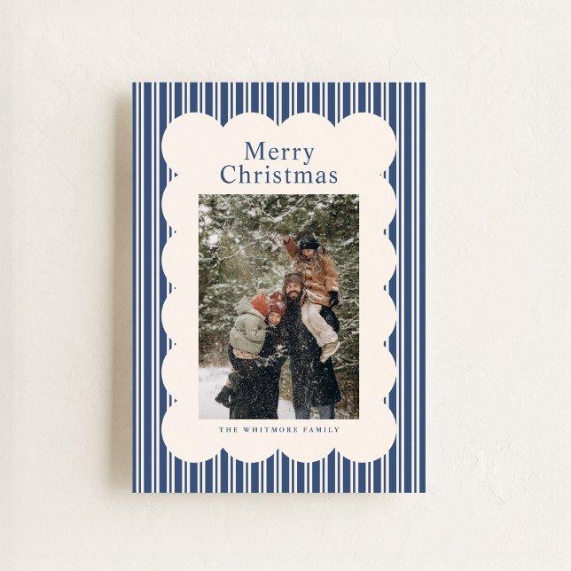 Classic Navy Stripe Photo Holiday Card (Creator Uploaded)