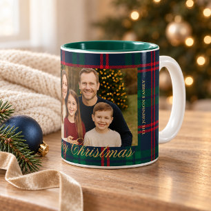 Classic Navy Tartan Plaid Photo Two-Tone Coffee Mug