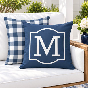 Classic Navy White Bracket Monogram Cushion