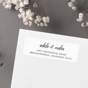 Classic Navy & White Calligraphy Return Address Label