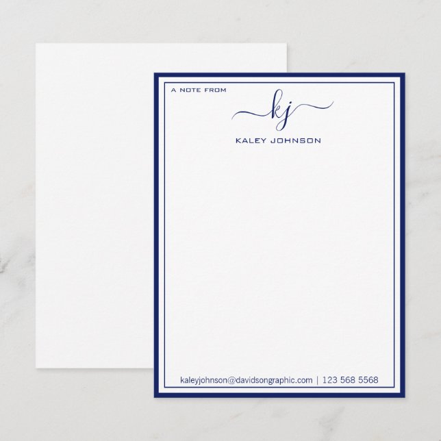 Classic Navy White From The Desk Of Note Card (Front/Back)