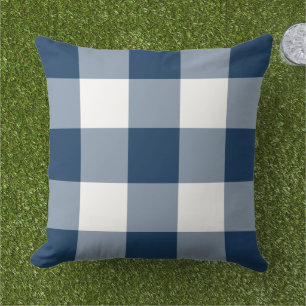 Classic Navy White Large Gingham Check Cushion