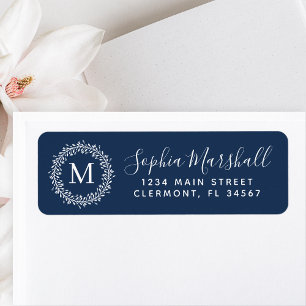 Classic Navy White Monogram Return Address Label