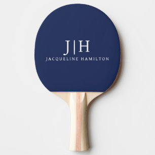 Classic Navy/White Simple Monogram Minimalist Ping Pong Paddle