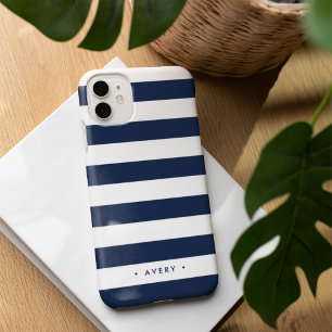 Classic Navy & White Stripe Personalised iPhone 16 Case