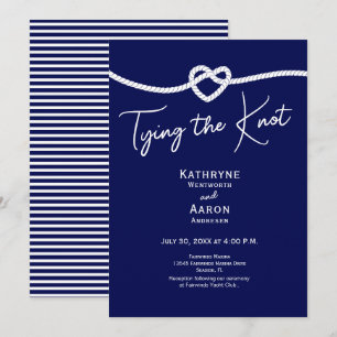 Classic Navy White Stripes Tying the Knot Wedding Invitation