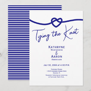 Classic Navy White Stripes Tying the Knot Wedding Invitation
