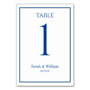 Classic Navy & White Wedding Table Number Card