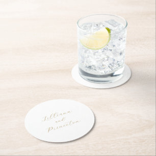 Classic Neutral Elegant Wedding Round Paper Coaster