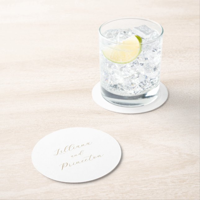Classic Neutral Elegant Wedding Round Paper Coaster (Insitu)