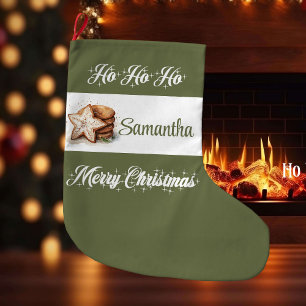 Classic neutral holiday style personalized Xmas Large Christmas Stocking