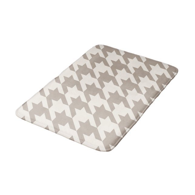 Classic Neutral Ivory Taupe Houndstooth Pattern Bath Mat (Angled)