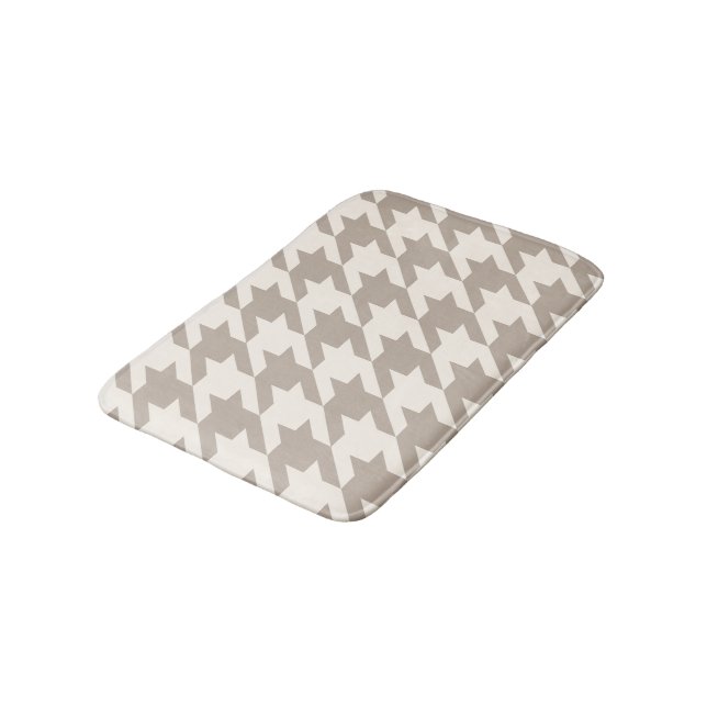 Classic Neutral Ivory Taupe Houndstooth Pattern Bath Mat (Angled)