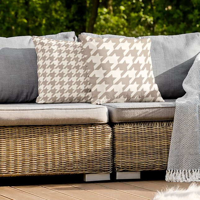 Classic Neutral Ivory Taupe Houndstooth Pattern Cushion (Creator Uploaded)