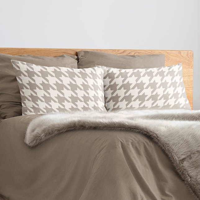 Classic Neutral Ivory Taupe Houndstooth Pattern Pillowcase (Creator Uploaded)