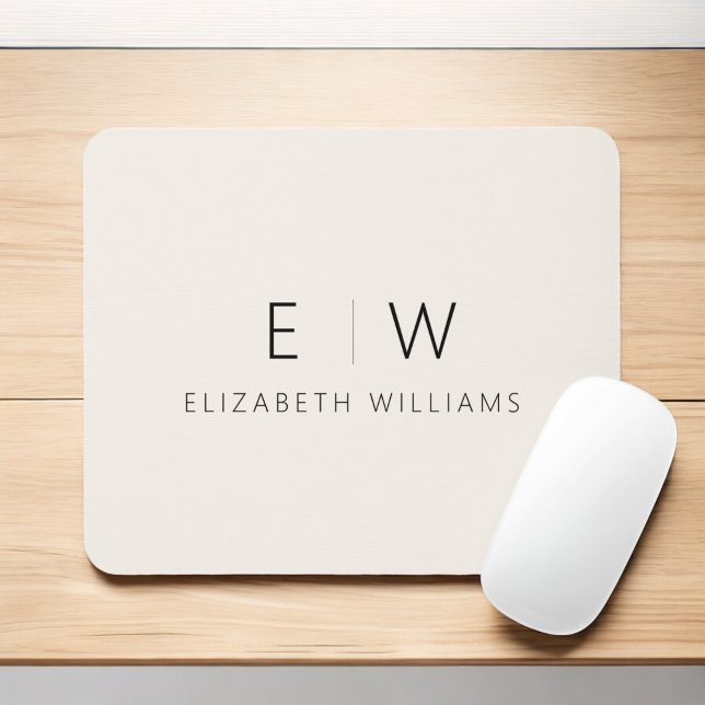 Classic Neutral Modern Minimalist Monogram Name Mouse Pad (Creator Uploaded)