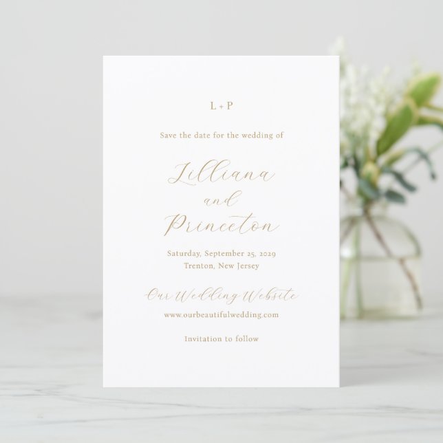 Classic Neutral Monogram Elegant Wedding Save The Date (Standing Front)