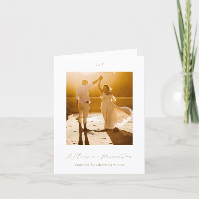 Classic Neutral Monogram Elegant Wedding Thank You Card (Front)