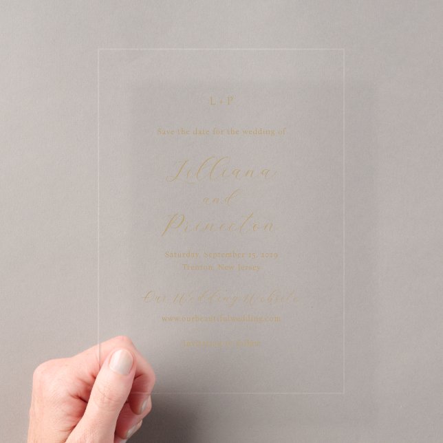 Classic Neutral Monogram Wedding Save the Date Acrylic Invitations (Insitu (Handheld))