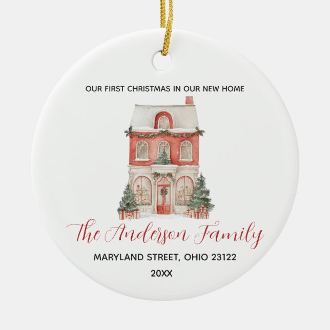 Classic New Home First Christmas Custom Family Ceramic Ornament (Front)