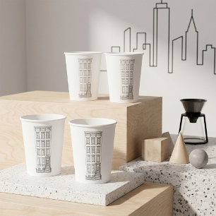 Classic New York Stoop Apartment Drawing  Paper Cups
