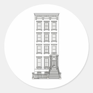 Classic New York Stoop Apartment Drawing Round Sticker
