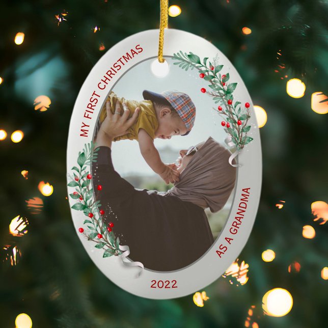 Classic Newborn 1st Christmas New Grandma  Ceramic Ornament (Creator Uploaded)