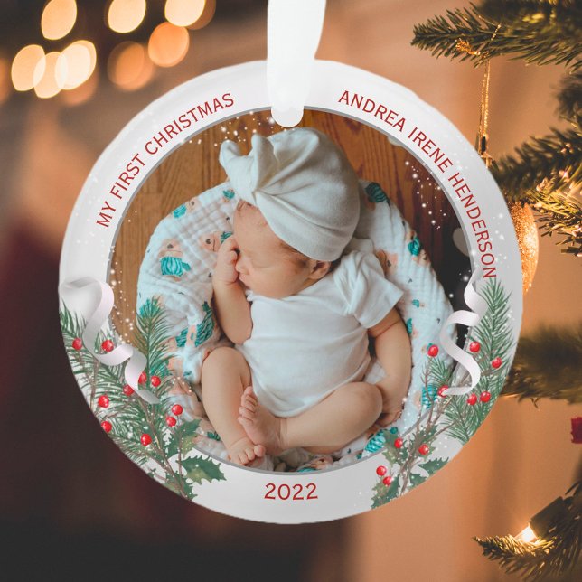 Classic Newborn 1st Christmas Plant Silver Frame Ornament (Creator Uploaded)