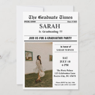 Classic Newspaper Style Front Page Graduation Invitation