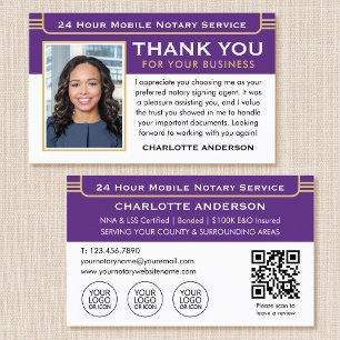 Classic Notary Public Thank You Note Photo Purple Business Card