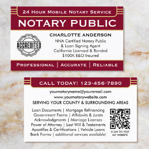 Classic Notary Signing Agent ID Logo Burgundy Gold Business Card