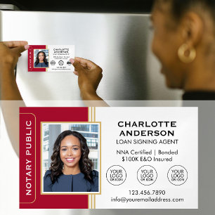 Classic Notary Signing Agent Photo Red Gold Magnetic Business Card