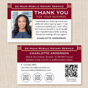 Classic Notary Thank You Note Photo Burgundy Business Card