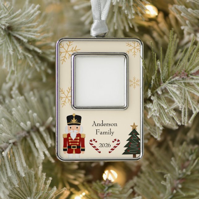 Classic Nutcracker Christmas Silver Plated Framed Ornament (Tree)